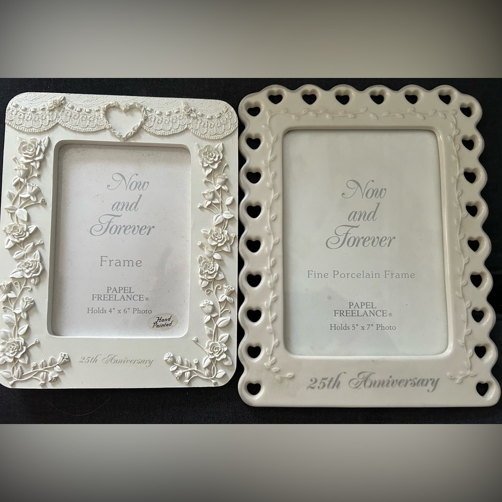 (2) Papel Freelance NowandForever 25th Wedding Anniversary 4x6 5x7 Picture Frame